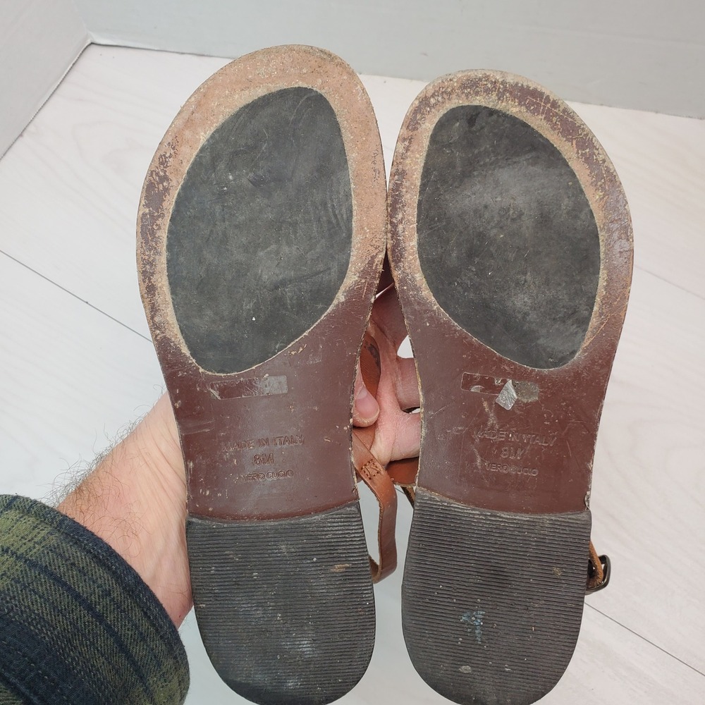 Matisse Brown Leather Thong Strap Flat Sandals Women's Size 8M Made in Italy - Picture 6 of 6